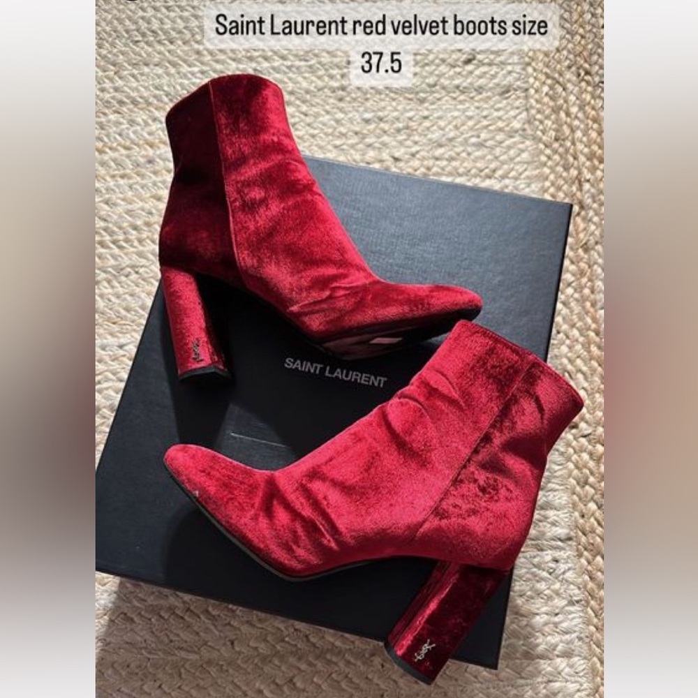 Saint Laurent red velvet boots 37.5